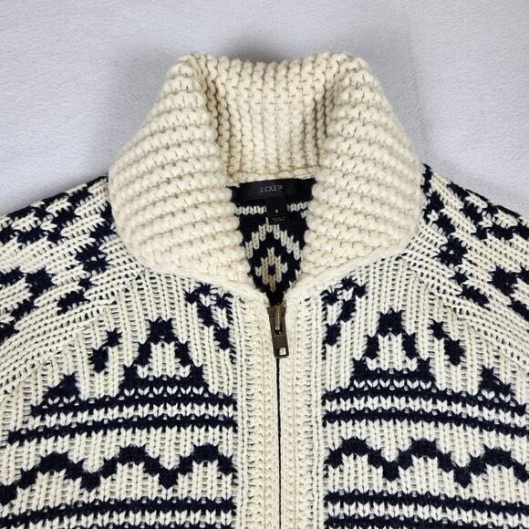 J.Crew Lambswool Womens S Cardigan Sweater Fair Isle Knit Full Zip Nordic Chunky - Picture 7 of 15